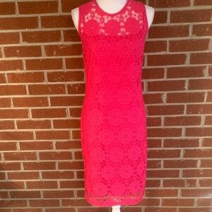 Nine West Fuchsia Floral Lace Midi Dress
